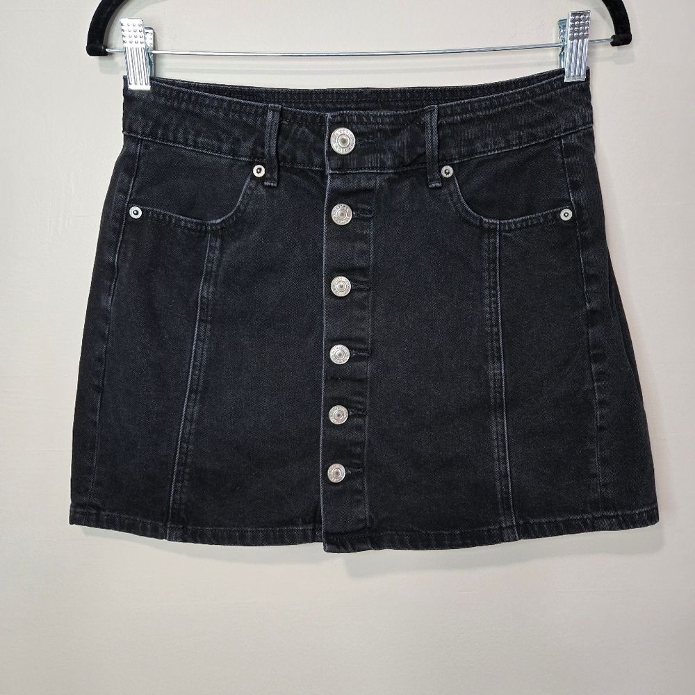 American Eagle Black Denim Button-Up Skirt Size 4